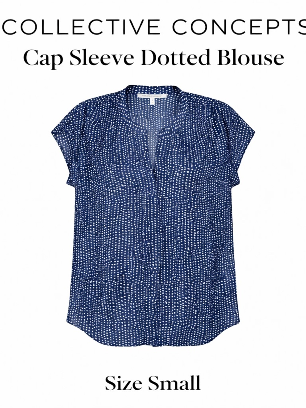 Collective Concepts Navy Dot Blouse Size Small Cap Sleeve Lightweight Top